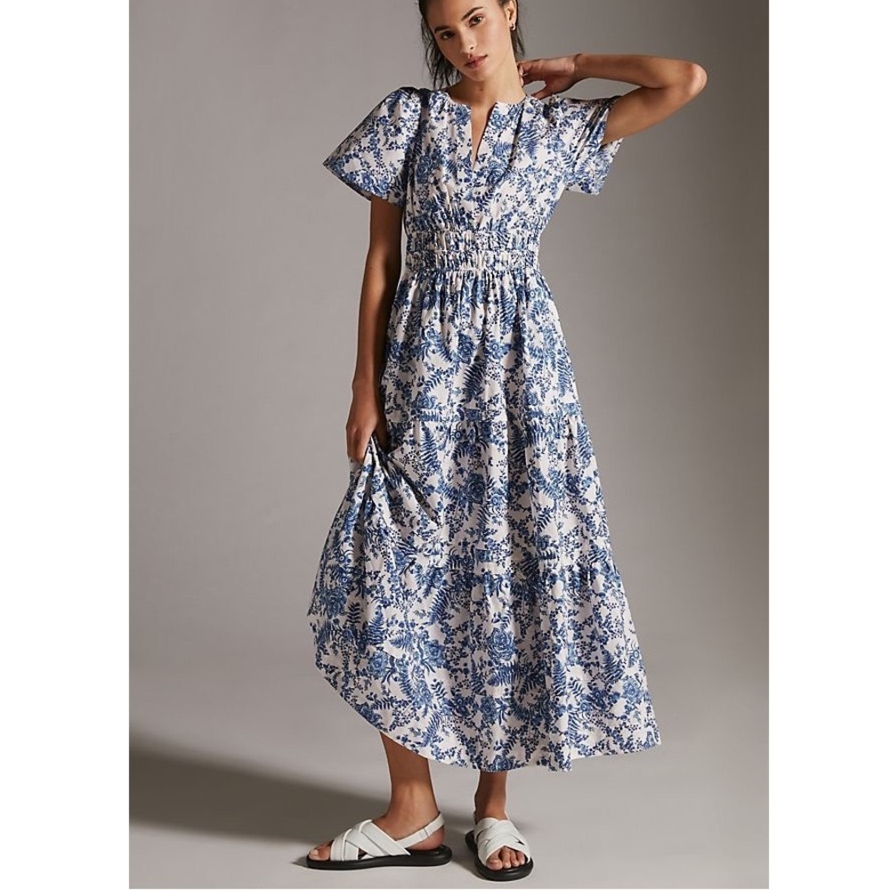 Anthropologie The Somerset Midi Dress Blue & White Floral
